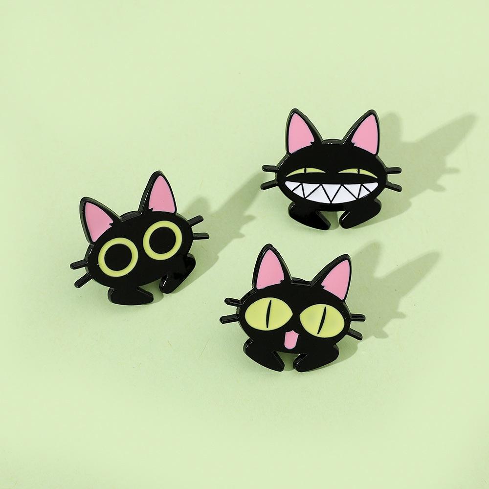 Cartoon Cat Brooch Pin Funny Black Cat Metal Badge Alloy Oil Drop Bag Accessory