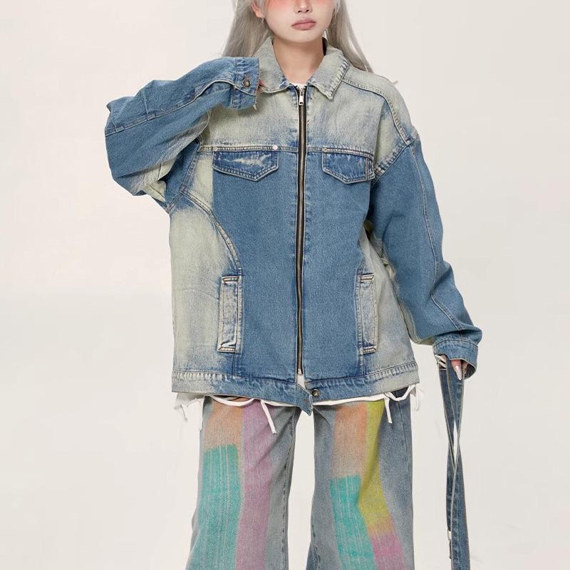 American Washed Plus Size Denim Jacket - Women s Trendy Distressed Loose Fit for Autumn/Winter 3XL