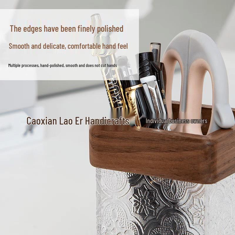 In Stock Wooden Kung Fu Pen Holder - Chinese Style Tea Caddy, Knife Holder, Makeup Brush & Office Desk Organizer