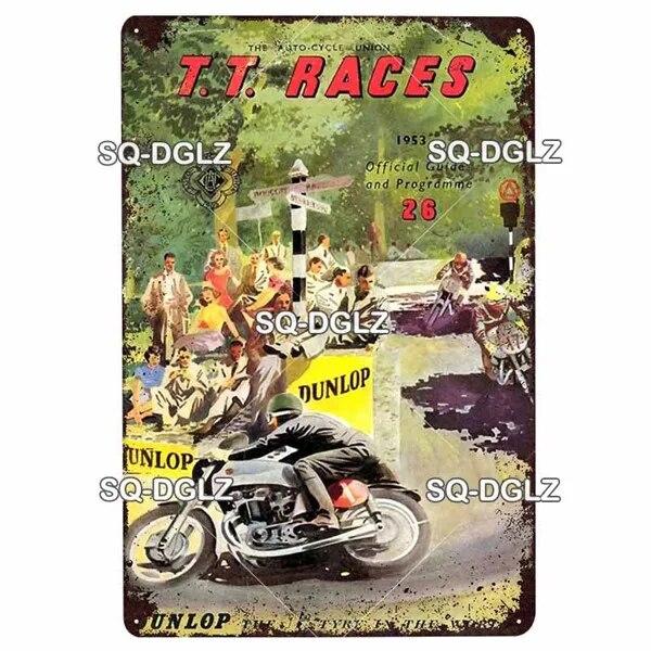 Mfoever Tin Motorcycle Metal Sign Vintage Plaque Poster Tin Sign Wall Decor For Bar Pub Club Retro TT Racing Poster Gift
