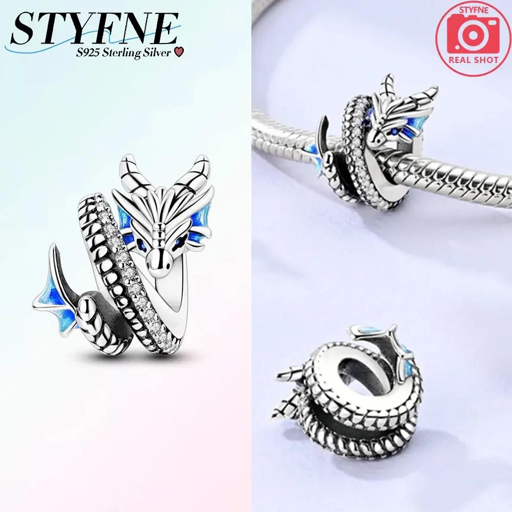Copper Metal Blue Zircon Dragon with Wings Dinosaur Skeleton Authentic Original Pendant Bead Component Charm Bead Components Bead Components