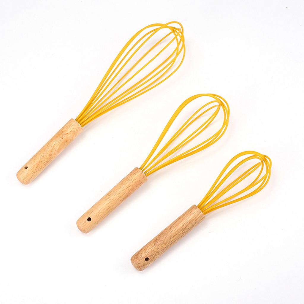 Kitchen Home Wooden Handle Manual Cream Stirring Silicone Blender Egg Beater Whisk Mixer Frother