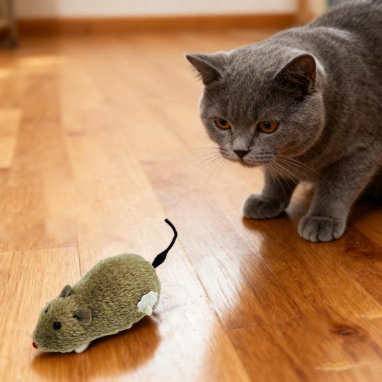 Wind-Up Mouse Cat Toy Realistic Furry Mouse Interactive Pet Toy Funny Moving Mouse for Chasing And Pouncing Play Stimulates Indoor Hunting Instincts