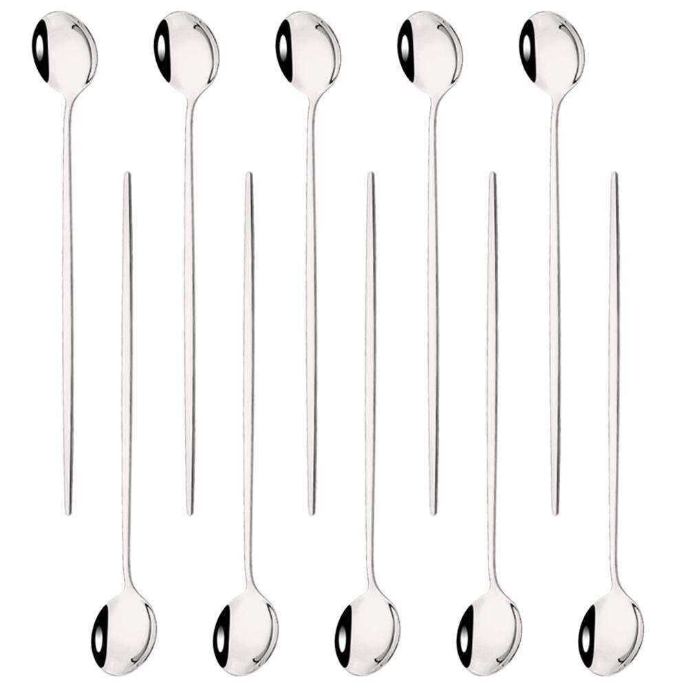 

10 шт. зеркальная длинная ручка ложка для льда кофе чай размешиватель ложка из нержавеющей стали столовые приборы посуда кухонные барные инструменты набор столовых приборов серебряный
