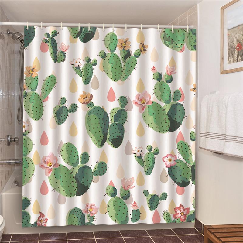 Shower Curtains Green Tropical Plants Bathroom Polyester Waterproof Shower Curtain Leaves Printing Curtains For Bathroom Shower