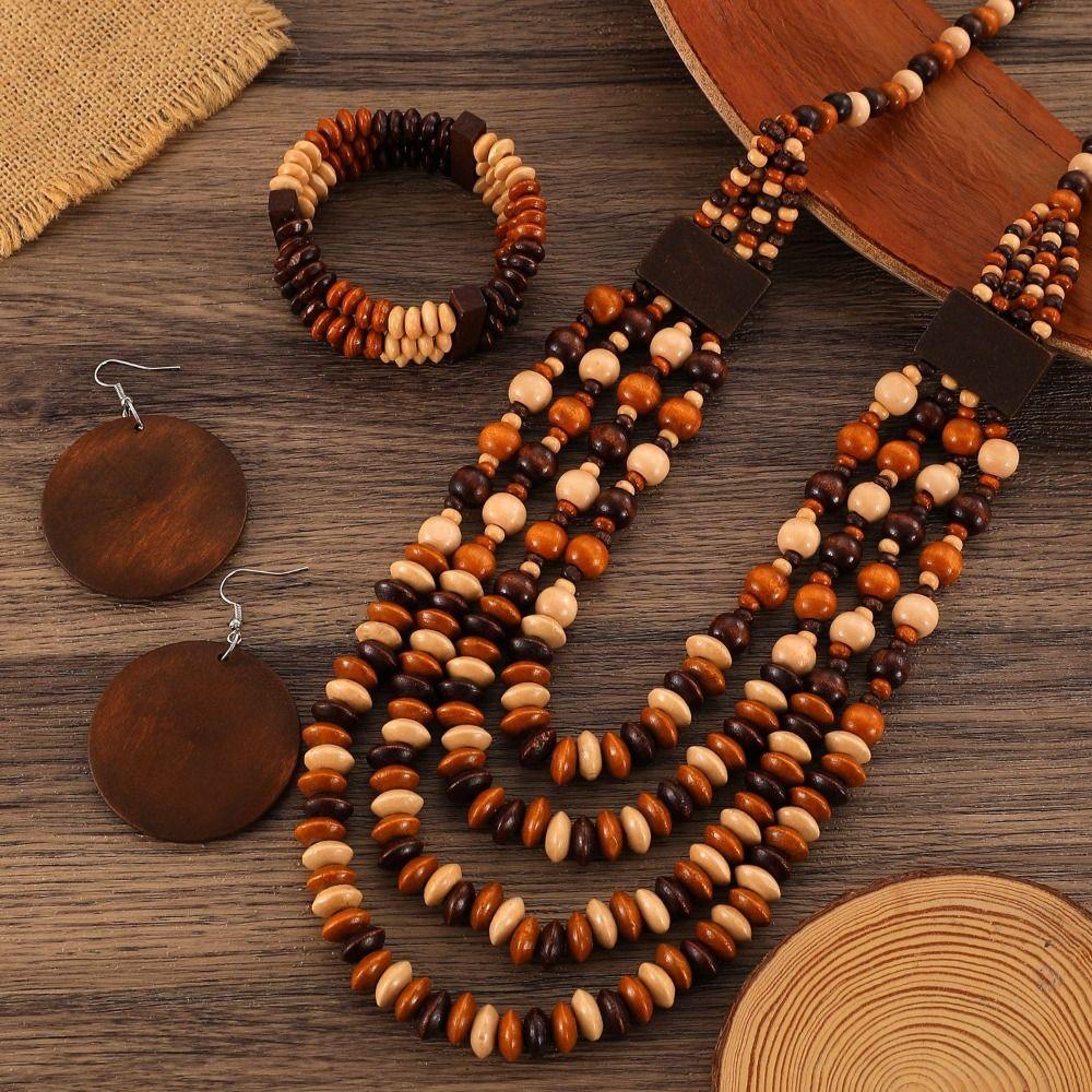 Ethnic Style Vintage Boho Bib Beads Colorful Geometric Beaded Necklace  Women Party Accessories