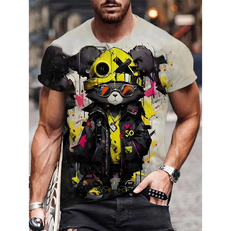 

Летняя футболка с круглым вырезом, 3D-принтом забавных животных, модная, повседневная, с коротким рукавом, мужская XS