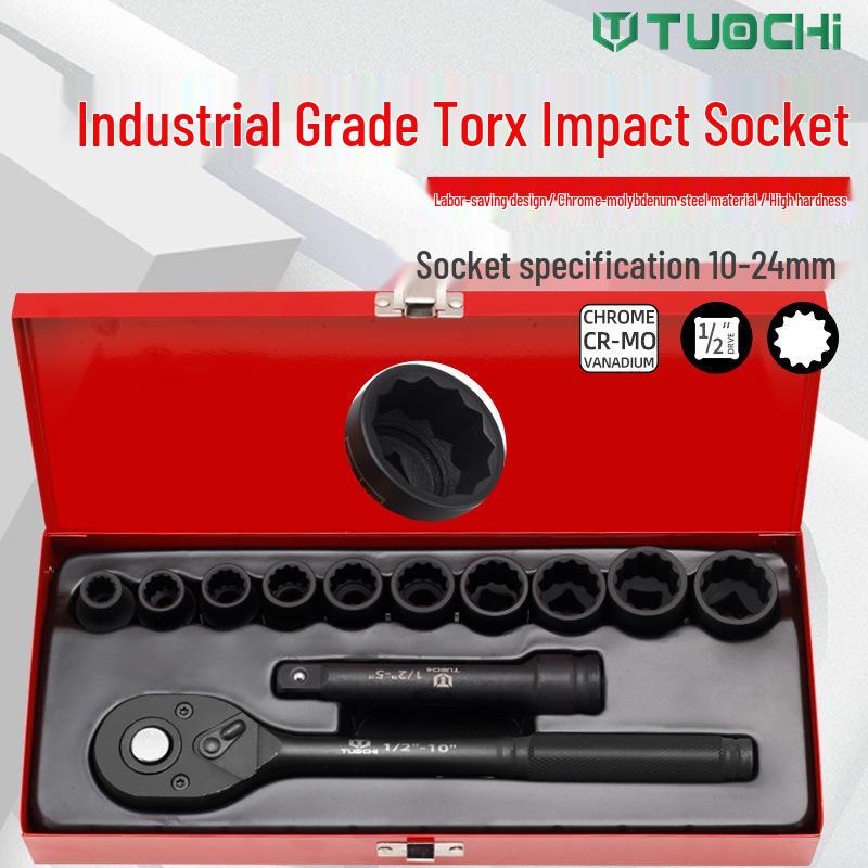 12-Piece Torx Star Hex Socket Set for Auto Repair and Maintenance, 1/2" Electric Socket Screws