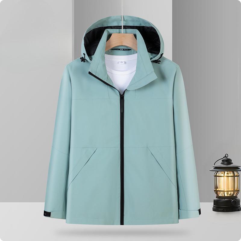 Men and Women Hooded Single-layer Jacket New Fashionable Couple Single-pressure Solid Color Windproof Waterproof Jacket Versatile
