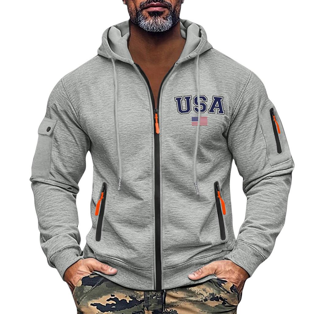 Men's Sweatshirt Hoodie Zipper Arm Pocket Cardigan Men's Sports Large Size Casual Hoodie
