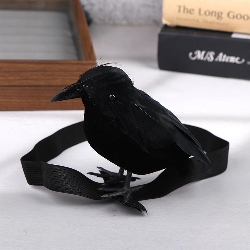 Halloween Simulation Black Crow With Shoulder Elastic Band Crow Ornaments Cosplay Costume Props Holiday Party Decoration