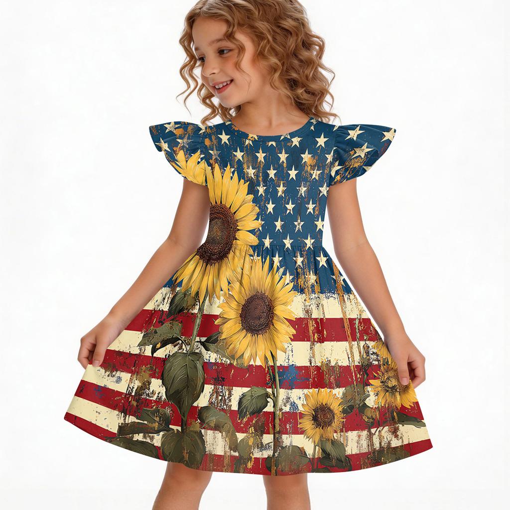 Girls' Summer Princess Dress - A-Line Casual Print Dress