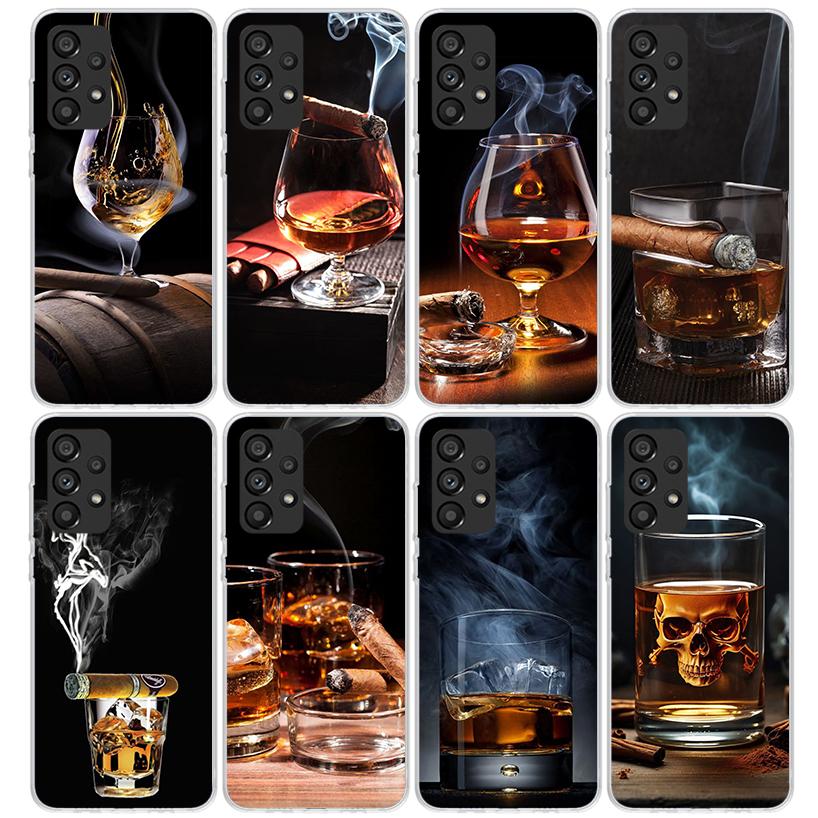 Cigar Whiskey Ice Drink Phone Case For Samsung Galaxy A12 A52S A42 A32 A22 A51 A50 Note 20 Ultra 10 S10 Plus A71 A70 A31 A30 A10