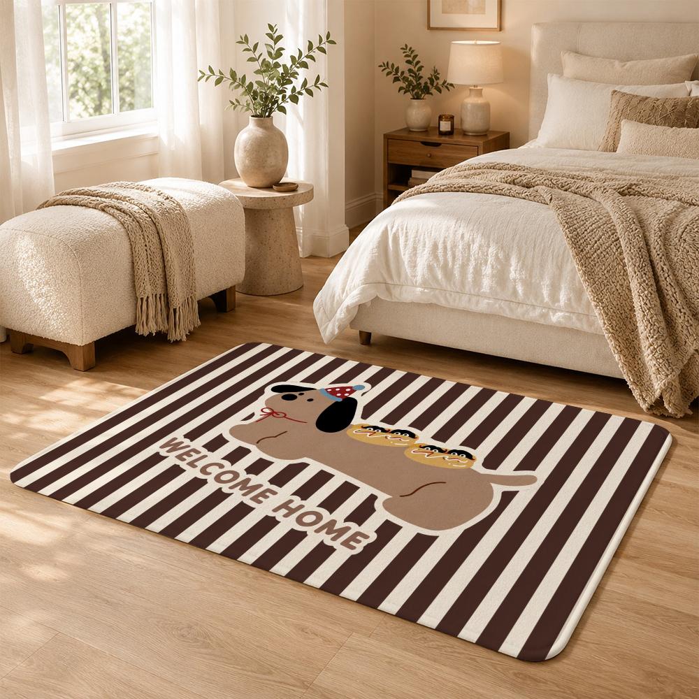 Cute Cartoon Dachshund Puppies Floor Mat Flannel Rug Soft Non Slip Washable Door Mat For Bathroom Bedroom Kitchen Home Decor