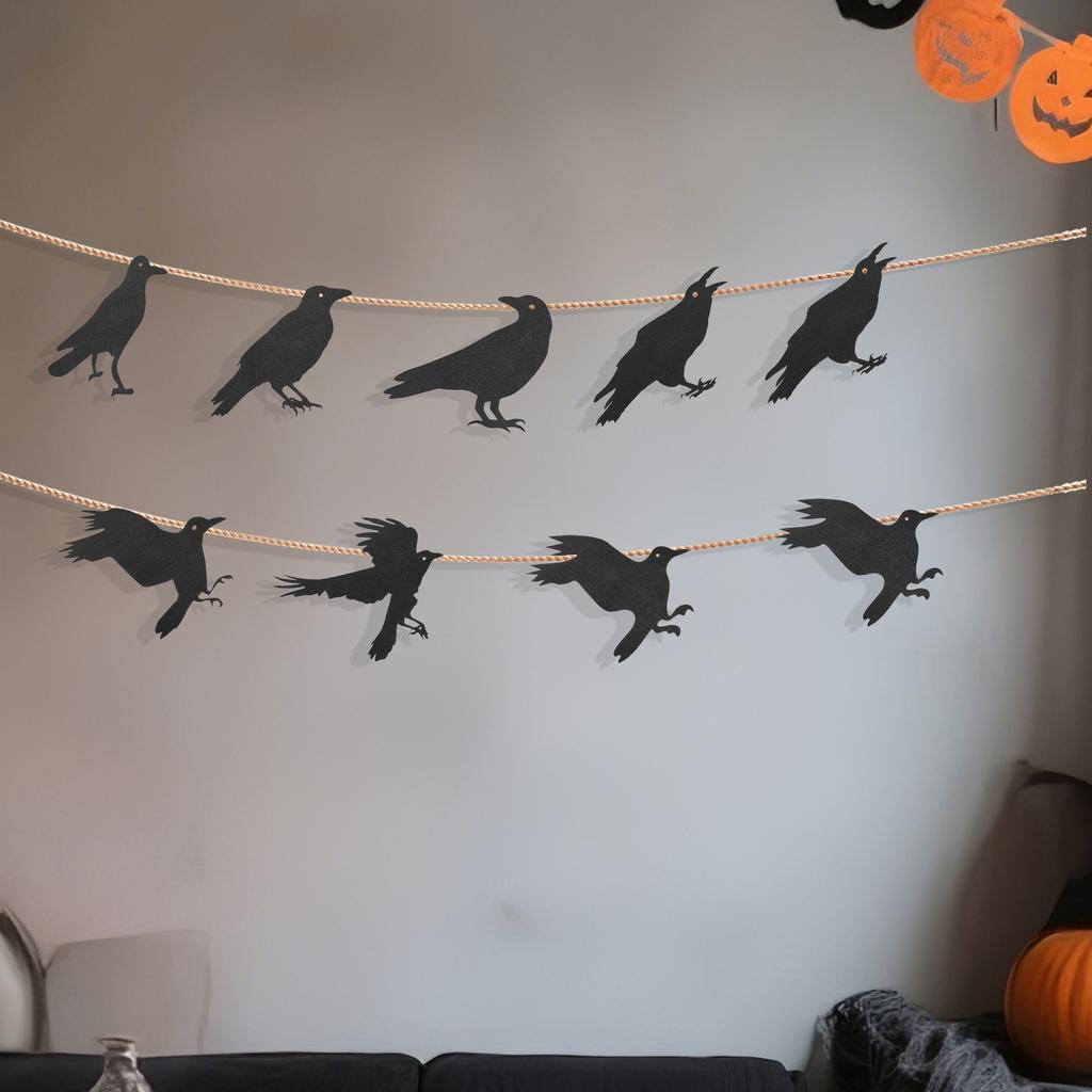 Halloween Raven Decorations 10 Pcs Set 3D Hanging Black Birds Ornaments for Spooky Party Decor Haunted House Theme