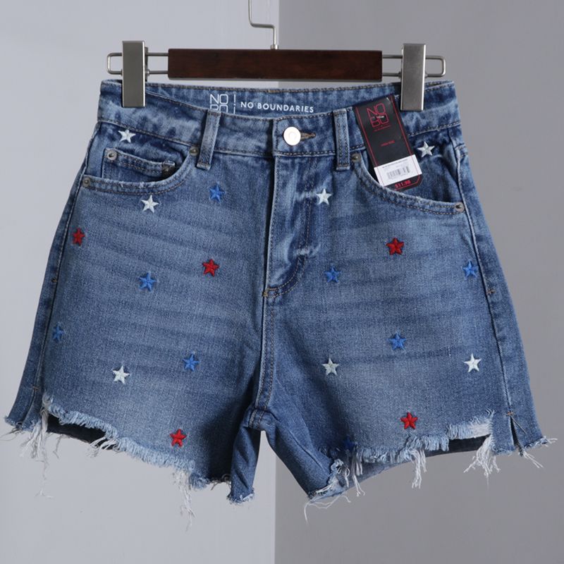 

Супер Популярные Шорты XINGX Ins С Завышенной Талией А-силуэта Сексуальная Вышивка Denim Blue Code 15 recommend 32