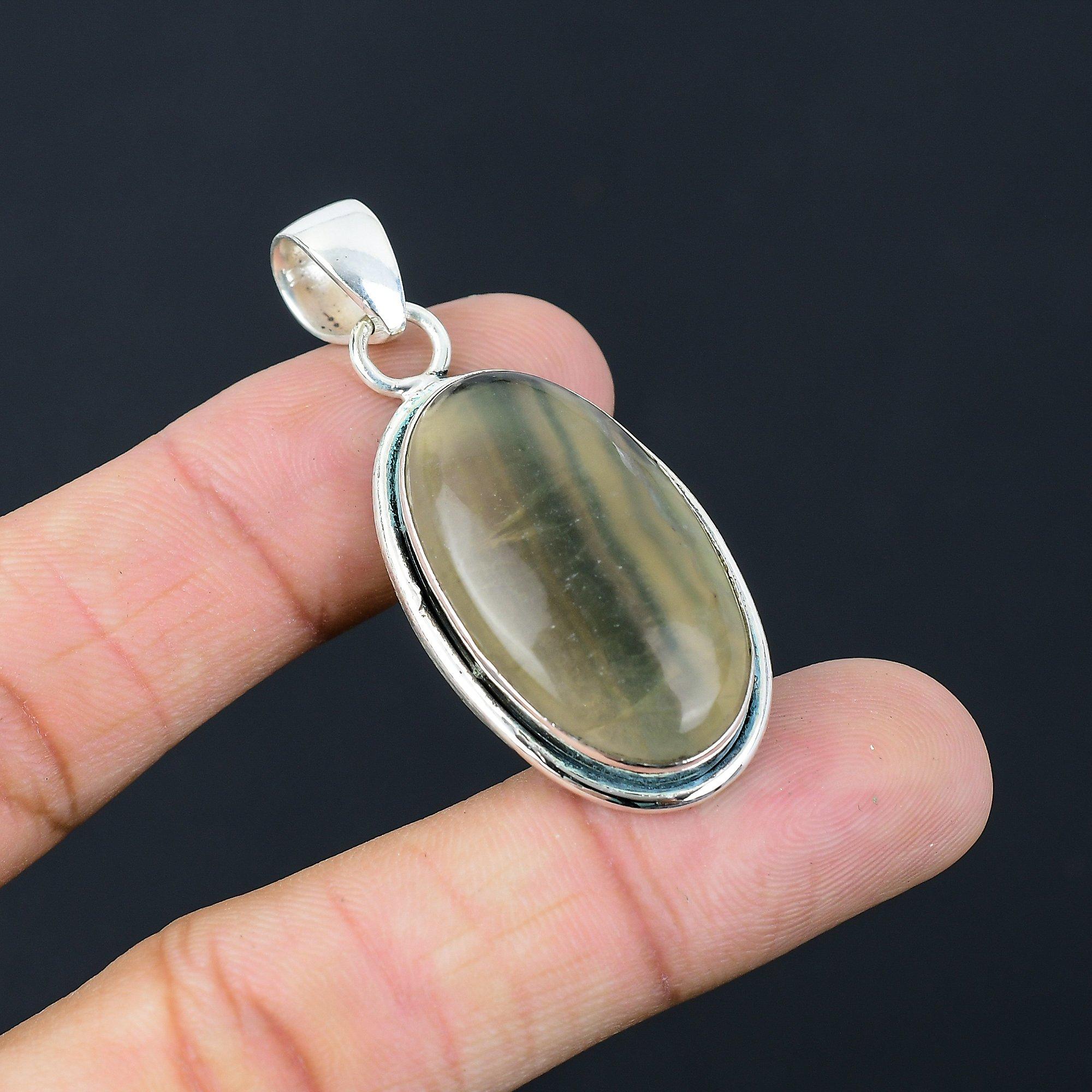 

925 Sterling Silver Oval Multi Fluorite Stone Wife Anniversary Boho New Pendant