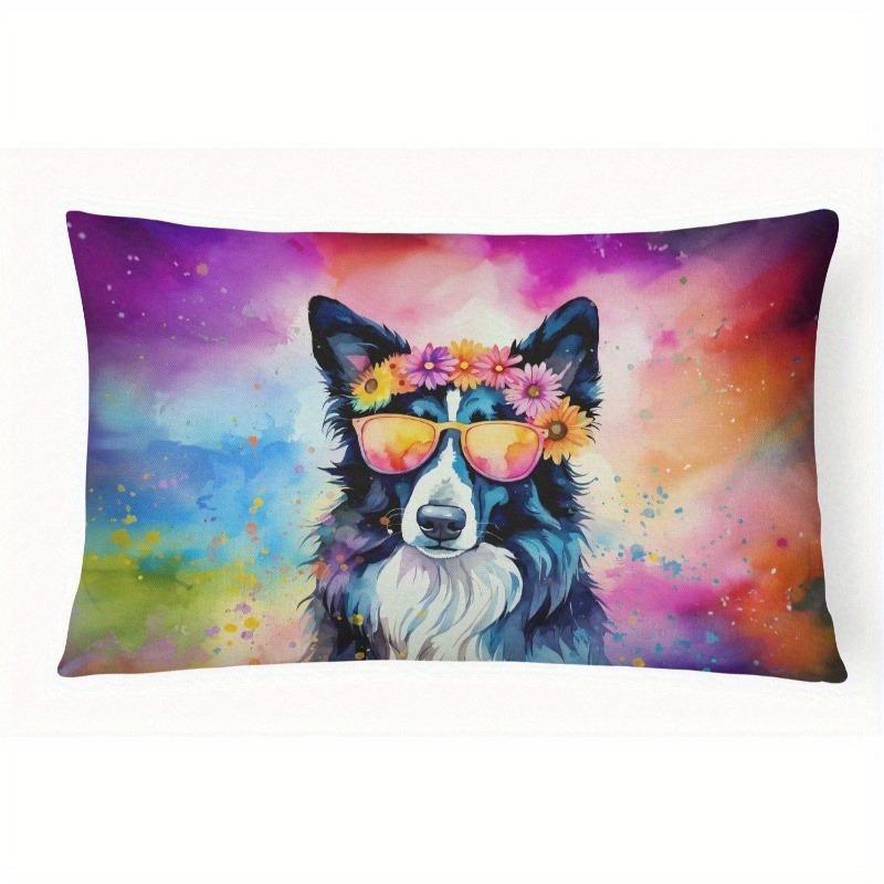 Cool Floral Border Collie Pillow Cover Suitable For Sofa Bedroom Car Pillow Cover Cushion Rectangular Back Cushion