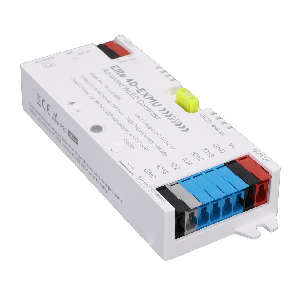 WLED LED Strip Light Controller 4 Output with Ethernet Microphone UART Energy Saving Relay 20A Pluggable Fuse Dynamic