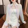 Polo-Neck Rainbow Casual Thin Women's Clothing Chiffon Tie Dye Single Breasted Open Stitch Spring Summer Women's Clothing Youth