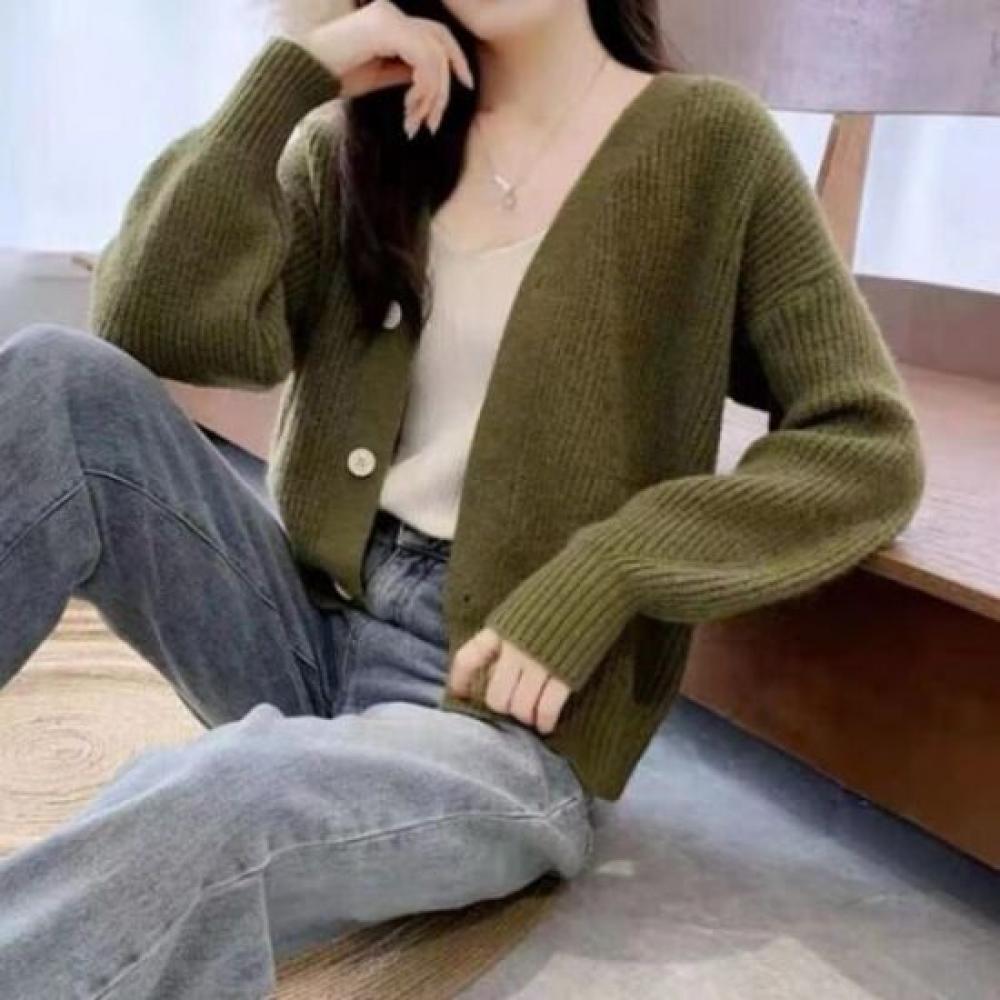 NaVaVa Nk2609 Simple Rib V Neck Long sleeVe Knit Cardigan