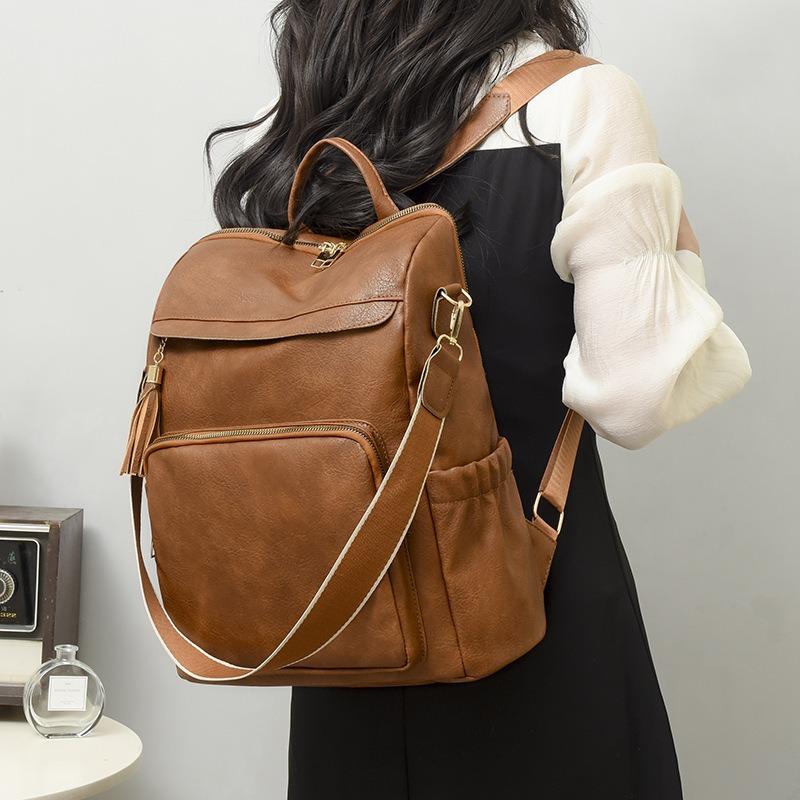 Soft Leather Backpack Vintage Texture Women Casual Backpack Large Capacity Multi-Compartment Women Backpack