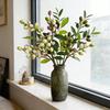 Artificial Berry Stems Faux Green Olive Branches with Leaves Fake Greenery Picks with Fruits for Home Vase Floral Arrangement