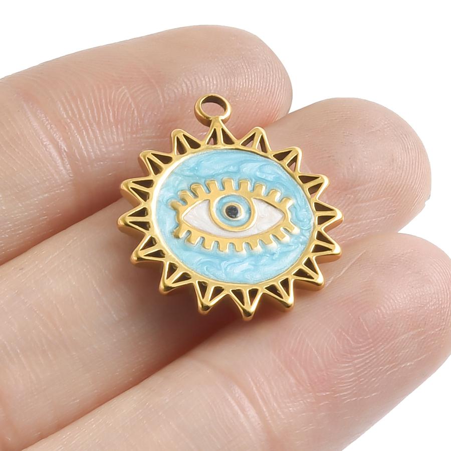DIY Blue Devil/Evil/Turkish Eye Charm No Fade Stainless Steel Pendant For Jewelry Making Supplies Ethnic Fashion Charms Findings