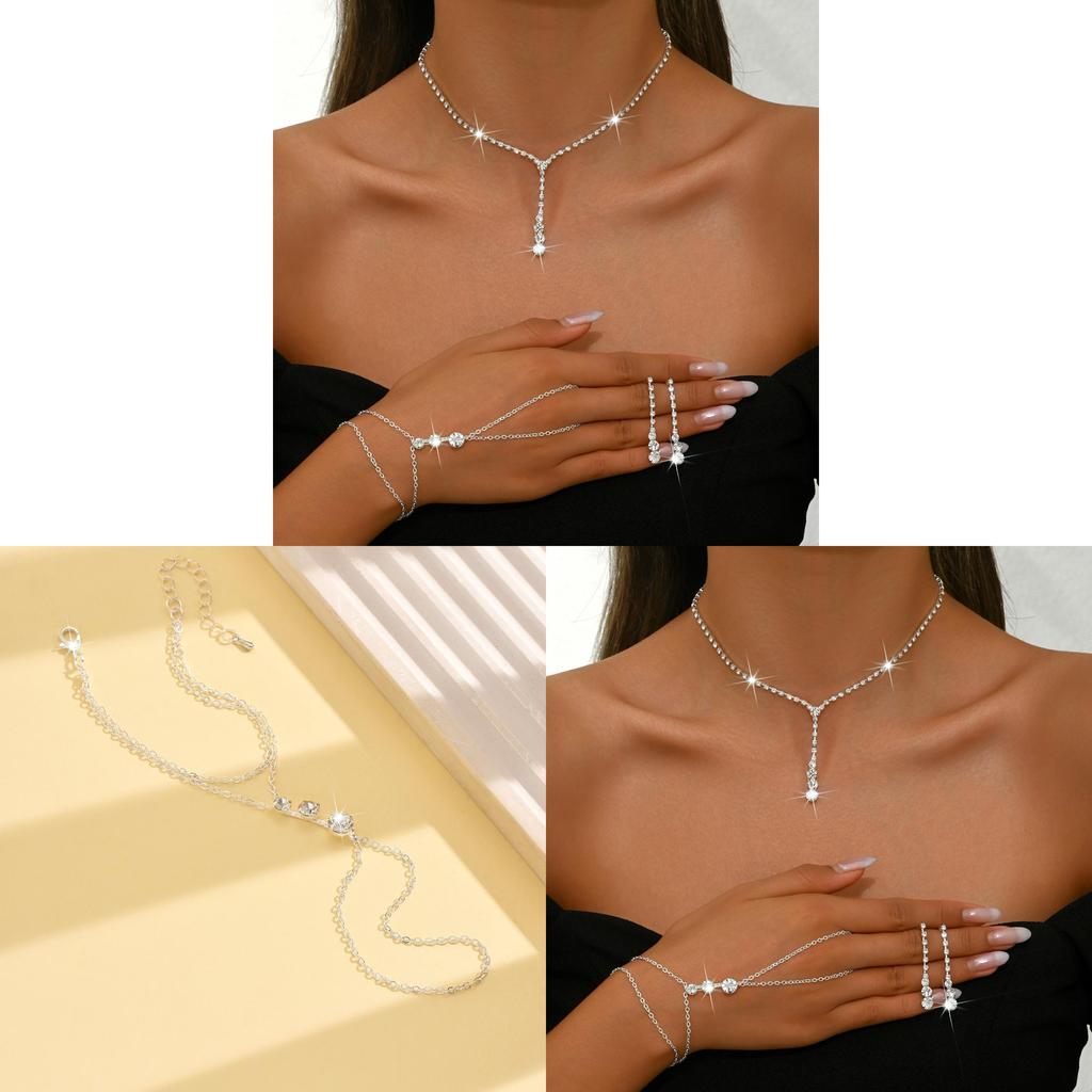 Minimalist Geometric Jewelry Set With Alloy Chain And Rhinestone Accents For Women