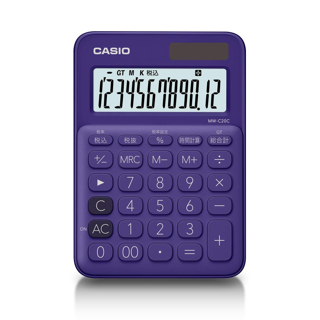 Casio Colorful Calculator Purple 12 Digit Mini Just Type MW-C20C-PL-N