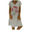 Loose Fit Mid-Length Dress with Off Shoulder Design and Printed Pattern Casual Summer Beachwear for Women