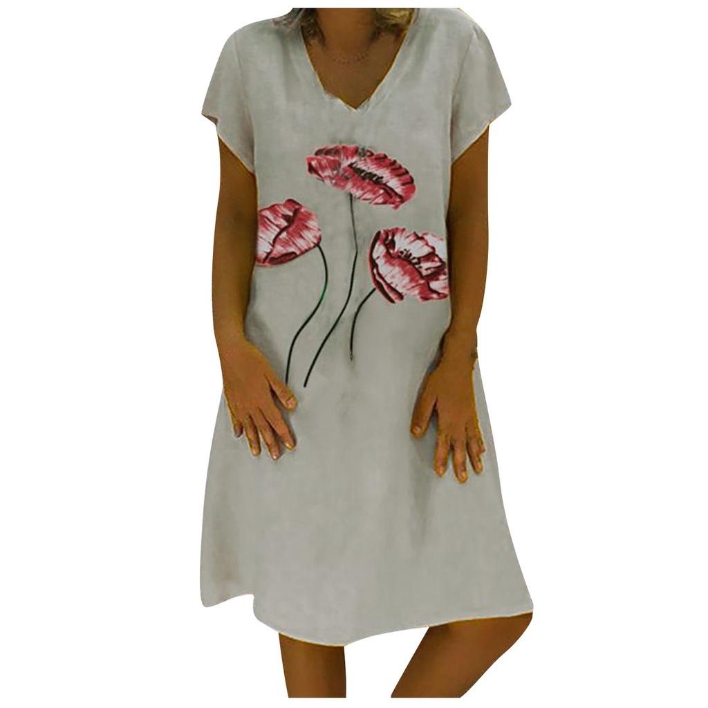 Loose Fit Mid-Length Dress with Off Shoulder Design and Printed Pattern Casual Summer Beachwear for Women