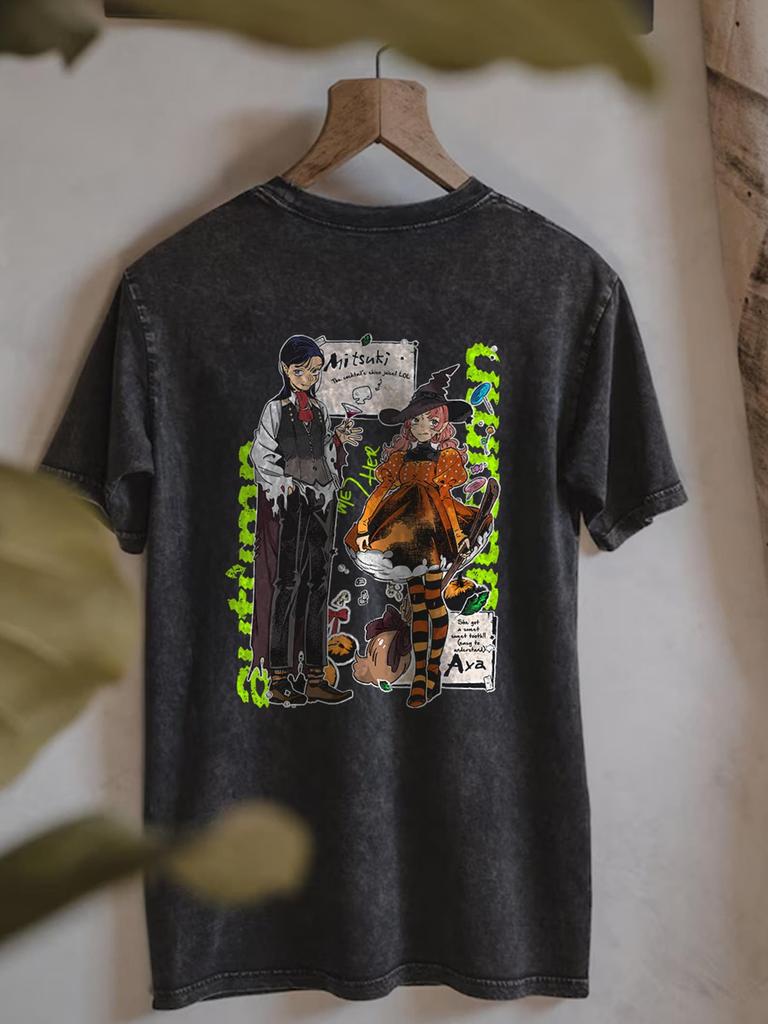 Acid Wash Anime Graphic Tee | Green Yuri Vintage Polaroid Style Shirt, Retro Manga Aesthetic T-Shirt, Anime Streetwear Graphic Tee