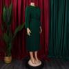 Women Elegant Solid Color High Waist Pleated Office Plus Size A Line Midi Dress