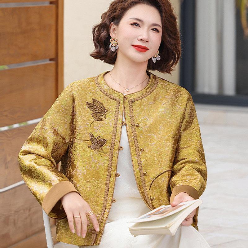 

Elegant Spring Jacket for Moms: Youthful Cardigan for Middle-Aged & Elderly Women, Ideal for Spring/Autumn. 2XL (105-120 lbs) жовтий
