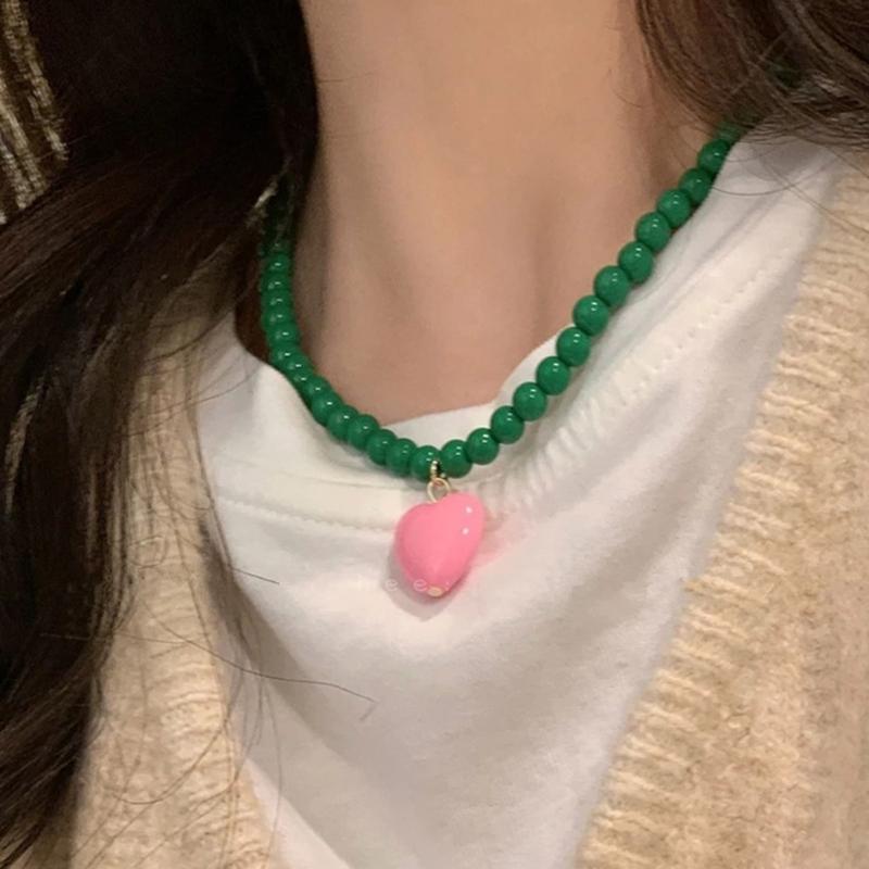 Colorful Acrylic Beads Heart Choker Necklace Bohemian Simple Love Charm Statement Short Necklaces Clavicle Chain Jewelry