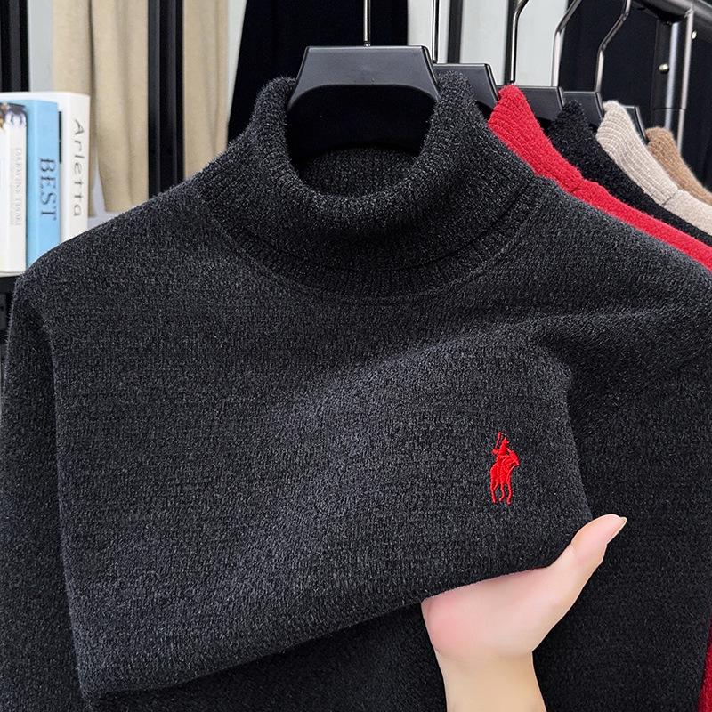 Men s Plush Mink Velvet Embroidered High Collar Sweater - Warm & Thick for Autumn/Winter XL
