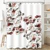 Artistic Floral Print Shower Curtain White Black Red Modern Home Decor Bathroom Accessories Waterproof Bath Mat Cover Size 69x70