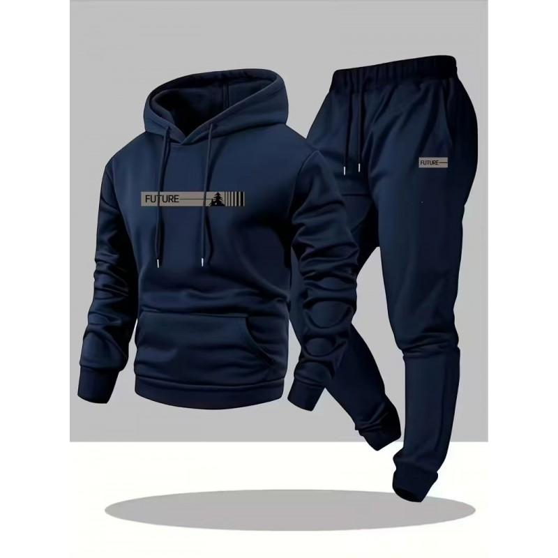 Mens Hooded Sweatshirt Set Long Sleeve Top Pants Casual Sportswear Loose Fit