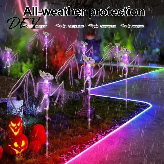 Creepy Halloween Yard Accessories Solar Bat Garden Lights, Realistic Skeleton Pathway Decor, Waterproof LED Decorations Spooky Stake Light for Outdoor