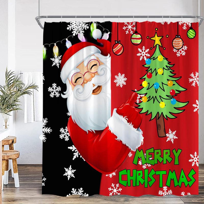 Cute Snowman Christmas Shower Curtains Santa Claus Xmas Tree Truck Winter Forest Scenery Home Bathroom Decor Bath Curtain Set