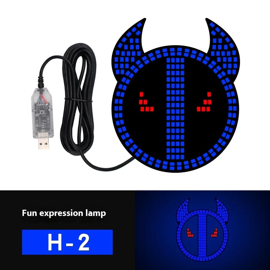 Car Devil Face Panle Lights Flash Sign Lamp USB Plug Warning Strobe Lights Vehicle Signal Lights for Car Windshield Decorations