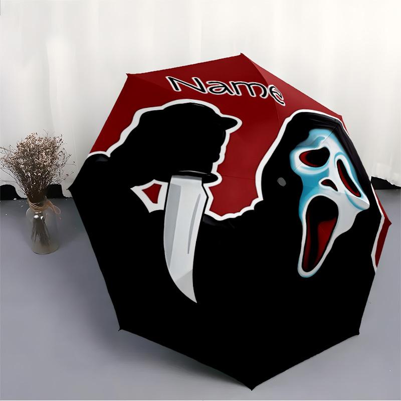 1 Stück Ghostface - Automatischer Klappschirm mit individuellem Namen - Kompaktes 8-Rippen-Design, Langlebiger Kunststoff & Eisen, Täglicher Gebrauch S0106007