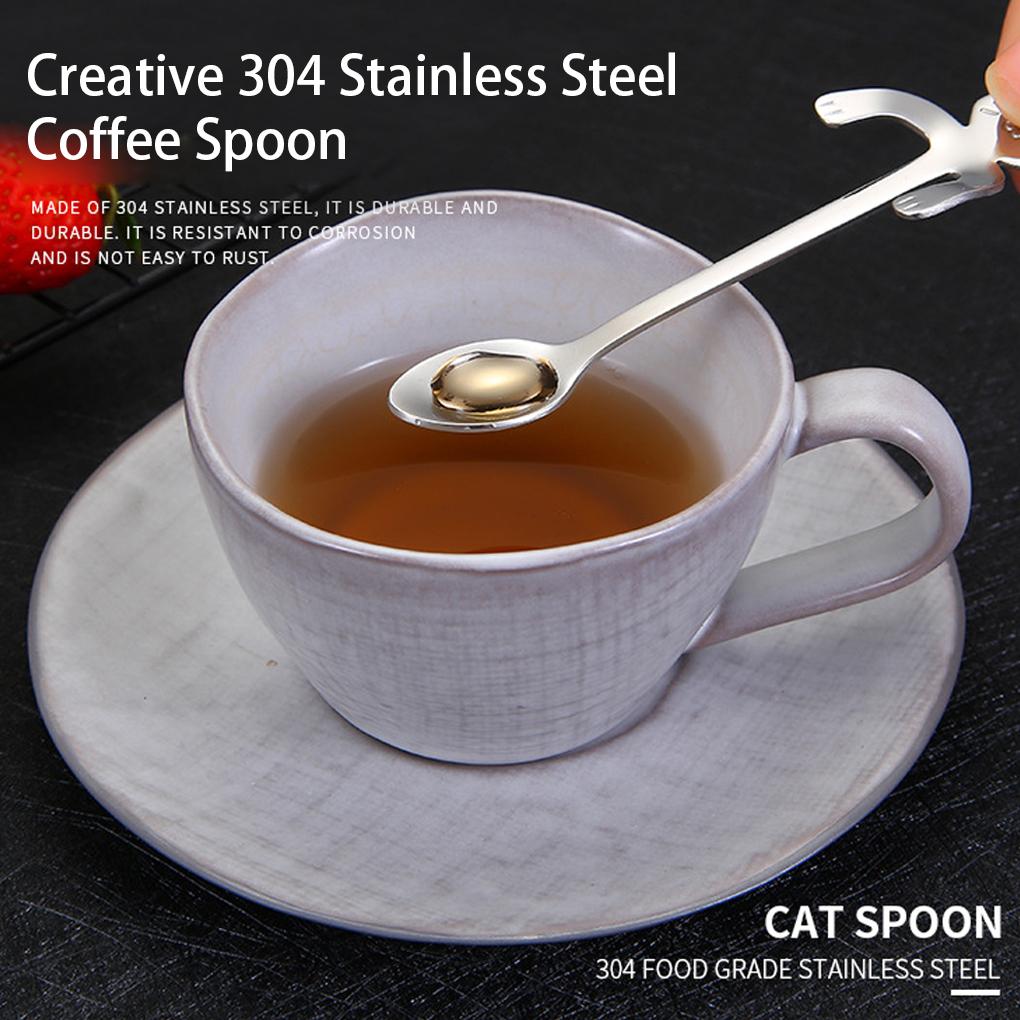 6pcs Hanging Cup Spoon Cute Coffee Spoon Teaspoon Portable Stainless Steel Ice Cream Tableware with Long Handle