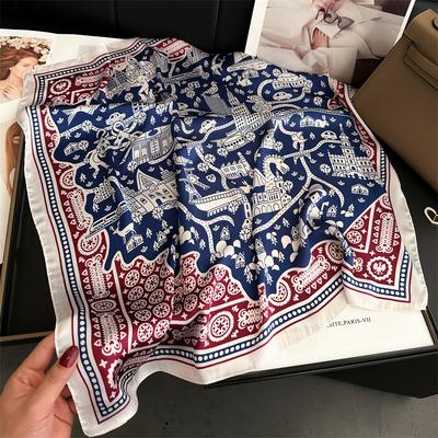 Vintage-Inspired Houndstooth Printed Square Scarf Soft Satin Thin Smooth Neck Scarf Sunscreen Headscarf For Women Head Wrap