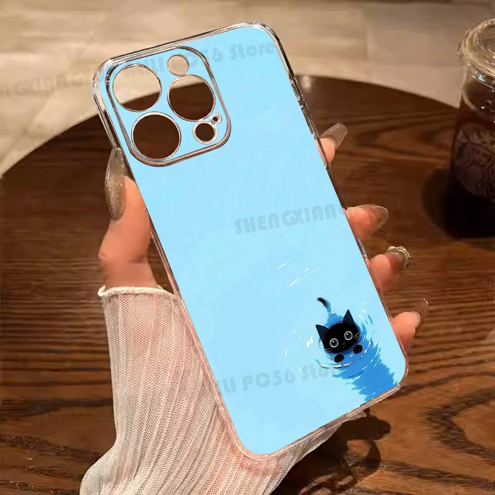 

Black Cat Art Phone Case For iPhone 17 16 15 14 13 12 11 Pro Max Mini Plus Antislip Shockproof Hard iPhone12PROMAX