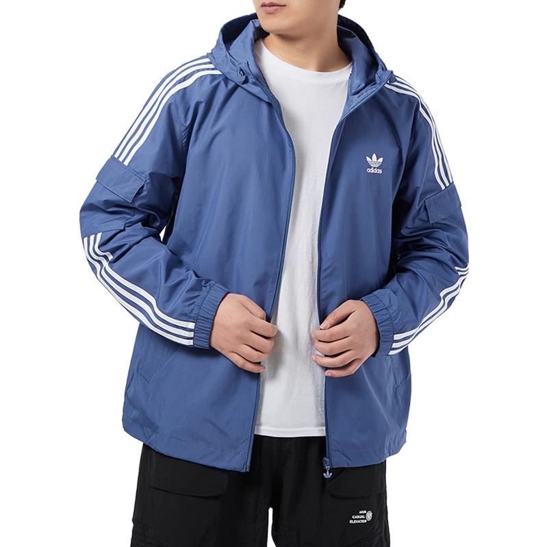 adidas Originální Trefoil 3-pruhy Tkaná sportovní bunda s kapucí Pánské bundy Modrá GN3469