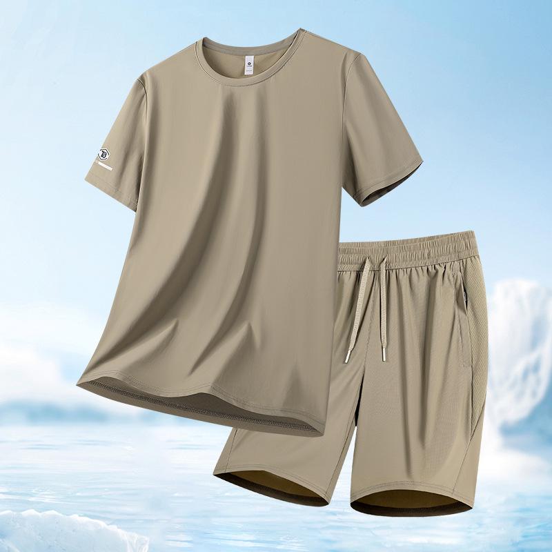 Men's Ice Silk Quick-Dry Sports Set - 2026 Summer Loose Fit Plus Size Breathable Short Sleeve & Shorts