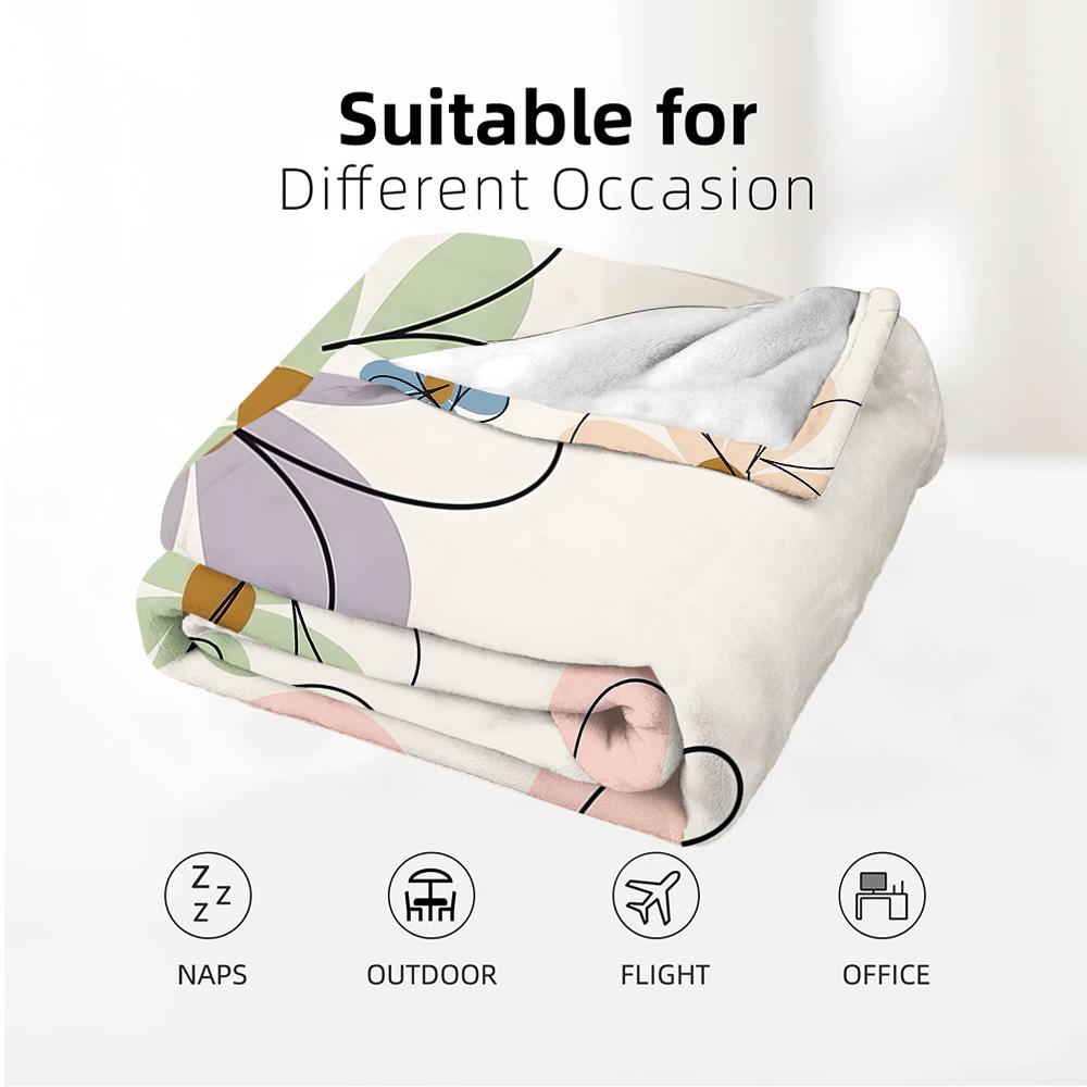Minimal Line Pastel Flower Cartoon Anime Print Flannel Blanket Soft Warm Throw for Kids Bedroom Sofa Christmas Office Car