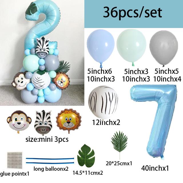 40 Inch Digital Zebra Forest Animal Balloon Set Digital Combination Column Balloon Children'S Birthday Arrangement